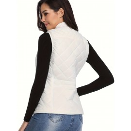 Stylish Argyle Pattern Sleeveless Vest - Zip-Up Closure, Casual Solid Design, Breathable Fabric, Women's Fashion Clothing for Everyday Wear