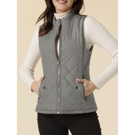 Stylish Argyle Pattern Sleeveless Vest - Zip-Up Closure, Casual Solid Design, Breathable Fabric, Women's Fashion Clothing for Everyday Wear