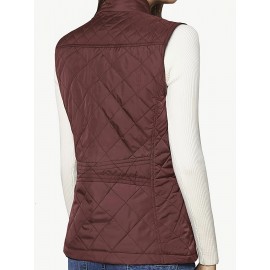 Stylish Argyle Pattern Sleeveless Vest - Zip-Up Closure, Casual Solid Design, Breathable Fabric, Women's Fashion Clothing for Everyday Wear