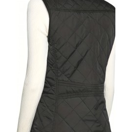 Stylish Argyle Pattern Sleeveless Vest - Zip-Up Closure, Casual Solid Design, Breathable Fabric, Women's Fashion Clothing for Everyday Wear