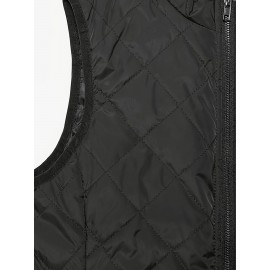 Stylish Argyle Pattern Sleeveless Vest - Zip-Up Closure, Casual Solid Design, Breathable Fabric, Women's Fashion Clothing for Everyday Wear