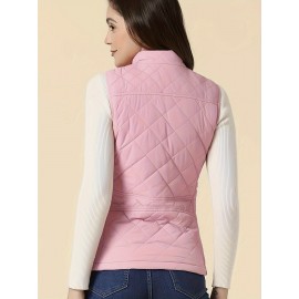 Stylish Argyle Pattern Sleeveless Vest - Zip-Up Closure, Casual Solid Design, Breathable Fabric, Women's Fashion Clothing for Everyday Wear