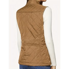 Stylish Argyle Pattern Sleeveless Vest - Zip-Up Closure, Casual Solid Design, Breathable Fabric, Women's Fashion Clothing for Everyday Wear