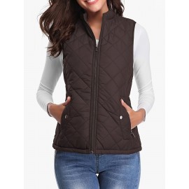 Stylish Argyle Pattern Sleeveless Vest - Zip-Up Closure, Casual Solid Design, Breathable Fabric, Women's Fashion Clothing for Everyday Wear