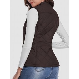 Stylish Argyle Pattern Sleeveless Vest - Zip-Up Closure, Casual Solid Design, Breathable Fabric, Women's Fashion Clothing for Everyday Wear