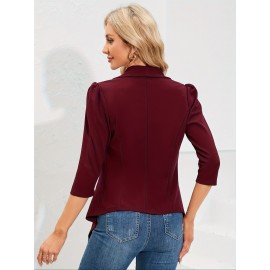 Women's casual coat with large collar puffed sleeves and ruffled hem