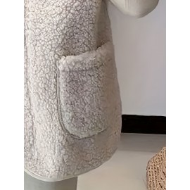 Fuzzy Button Front Vest Jacket, Versatile Sleeveless Jacket For Fall & Winter, Women's Clothing