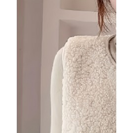 Fuzzy Button Front Vest Jacket, Versatile Sleeveless Jacket For Fall & Winter, Women's Clothing