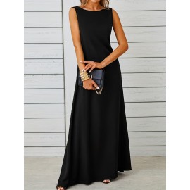 Long Sleeveless Maxi Fit and Flare Tank Dress - Soft High Elasticity Polyester Fabric, Crew Neck, Solid Color, Casual Everyday Wear for Women - All-Season Comfortable Knit Fabric Clothing