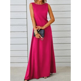Long Sleeveless Maxi Fit and Flare Tank Dress - Soft High Elasticity Polyester Fabric, Crew Neck, Solid Color, Casual Everyday Wear for Women - All-Season Comfortable Knit Fabric Clothing