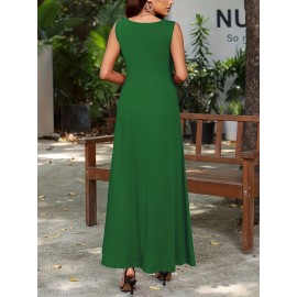 Long Sleeveless Maxi Fit and Flare Tank Dress - Soft High Elasticity Polyester Fabric, Crew Neck, Solid Color, Casual Everyday Wear for Women - All-Season Comfortable Knit Fabric Clothing