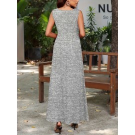 Long Sleeveless Maxi Fit and Flare Tank Dress - Soft High Elasticity Polyester Fabric, Crew Neck, Solid Color, Casual Everyday Wear for Women - All-Season Comfortable Knit Fabric Clothing