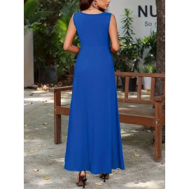 Long Sleeveless Maxi Fit and Flare Tank Dress - Soft High Elasticity Polyester Fabric, Crew Neck, Solid Color, Casual Everyday Wear for Women - All-Season Comfortable Knit Fabric Clothing