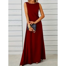 Long Sleeveless Maxi Fit and Flare Tank Dress - Soft High Elasticity Polyester Fabric, Crew Neck, Solid Color, Casual Everyday Wear for Women - All-Season Comfortable Knit Fabric Clothing