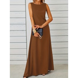 Long Sleeveless Maxi Fit and Flare Tank Dress - Soft High Elasticity Polyester Fabric, Crew Neck, Solid Color, Casual Everyday Wear for Women - All-Season Comfortable Knit Fabric Clothing