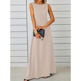 Long Sleeveless Maxi Fit and Flare Tank Dress - Soft High Elasticity Polyester Fabric, Crew Neck, Solid Color, Casual Everyday Wear for Women - All-Season Comfortable Knit Fabric Clothing