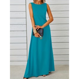 Long Sleeveless Maxi Fit and Flare Tank Dress - Soft High Elasticity Polyester Fabric, Crew Neck, Solid Color, Casual Everyday Wear for Women - All-Season Comfortable Knit Fabric Clothing