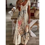 Butterfly Print V-Neck Casual Dress - Lightweight & Feminine for Spring & Summer - Short Sleeve, Comfortable Fit - Trendy Womens Clothing for Warm Weather