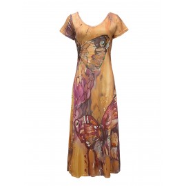 Butterfly Print V-Neck Casual Dress - Lightweight & Feminine for Spring & Summer - Short Sleeve, Comfortable Fit - Trendy Womens Clothing for Warm Weather
