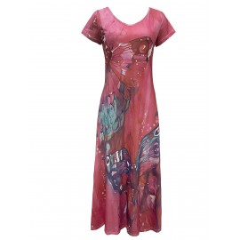 Butterfly Print V-Neck Casual Dress - Lightweight & Feminine for Spring & Summer - Short Sleeve, Comfortable Fit - Trendy Womens Clothing for Warm Weather