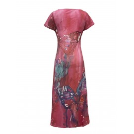 Butterfly Print V-Neck Casual Dress - Lightweight & Feminine for Spring & Summer - Short Sleeve, Comfortable Fit - Trendy Womens Clothing for Warm Weather