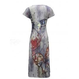 Butterfly Print V-Neck Casual Dress - Lightweight & Feminine for Spring & Summer - Short Sleeve, Comfortable Fit - Trendy Womens Clothing for Warm Weather