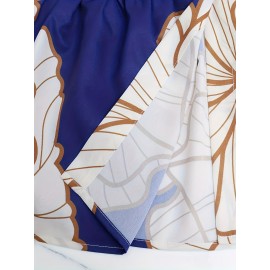 Vibrant Graphic Print Belted Dress - Elegant Lantern Sleeve, Ruffled High-Low Hem, Flowy Silhouette, Spring & Summer Essential, Women's Clothing for Elegant Dressing, Perfect for Outdoor Events and Casual Gatherings