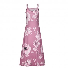 Long Sleeveless Spaghetti Strap Floral Print Slingback Dress - Sexy Beach Style, Regular Fit, Micro Elasticity, Machine Washable, Polyester Fabric - Perfect for Adult Women