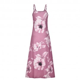 Long Sleeveless Spaghetti Strap Floral Print Slingback Dress - Sexy Beach Style, Regular Fit, Micro Elasticity, Machine Washable, Polyester Fabric - Perfect for Adult Women