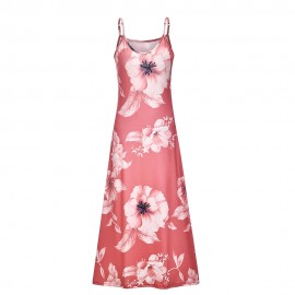 Long Sleeveless Spaghetti Strap Floral Print Slingback Dress - Sexy Beach Style, Regular Fit, Micro Elasticity, Machine Washable, Polyester Fabric - Perfect for Adult Women