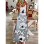 Long Sleeveless Spaghetti Strap Floral Print Slingback Dress - Sexy Beach Style, Regular Fit, Micro Elasticity, Machine Washable, Polyester Fabric - Perfect for Adult Women