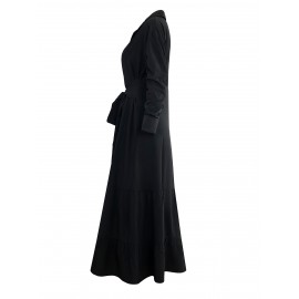 Stunning Ruffled Maxi Dress - Solid Button Front, Belted Waist, Elegant Ruched Sleeve, Flowy Design, Women's Clothing for Special Occasions