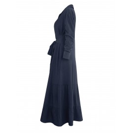 Stunning Ruffled Maxi Dress - Solid Button Front, Belted Waist, Elegant Ruched Sleeve, Flowy Design, Women's Clothing for Special Occasions