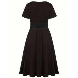 Elegant Long Length V-Neck Asymmetrical Hem Fitted Dress - Tie Waist, Skinny Rhinestoned, Short Sleeve, Polyester, Solid Color, Mid Elasticity - Perfect for Wedding, Occasion, Engagement, Ceremony, Evening Party, Vacation