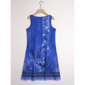 Flirty Floral Print Sleeveless Midi Dress - Effortlessly Chic Casual Style - Feminine Notched Neckline - Perfect for Summer Wardrobe - Womens Clothing
