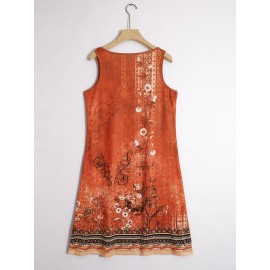 Flirty Floral Print Sleeveless Midi Dress - Effortlessly Chic Casual Style - Feminine Notched Neckline - Perfect for Summer Wardrobe - Womens Clothing