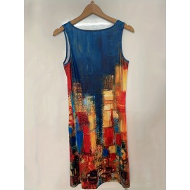 Flirty Floral Print Sleeveless Midi Dress - Effortlessly Chic Casual Style - Feminine Notched Neckline - Perfect for Summer Wardrobe - Womens Clothing