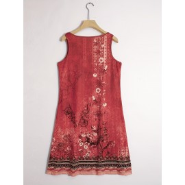Flirty Floral Print Sleeveless Midi Dress - Effortlessly Chic Casual Style - Feminine Notched Neckline - Perfect for Summer Wardrobe - Womens Clothing