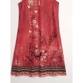 Flirty Floral Print Sleeveless Midi Dress - Effortlessly Chic Casual Style - Feminine Notched Neckline - Perfect for Summer Wardrobe - Womens Clothing