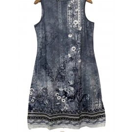 Flirty Floral Print Sleeveless Midi Dress - Effortlessly Chic Casual Style - Feminine Notched Neckline - Perfect for Summer Wardrobe - Womens Clothing