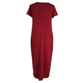 Elegant & Versatile Maxi Dress - Short Sleeve, Pockets, Mid-Elasticity for Women, Ideal for Spring to Fall