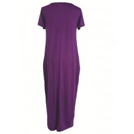 Elegant & Versatile Maxi Dress - Short Sleeve, Pockets, Mid-Elasticity for Women, Ideal for Spring to Fall