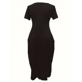 Elegant & Versatile Maxi Dress - Short Sleeve, Pockets, Mid-Elasticity for Women, Ideal for Spring to Fall