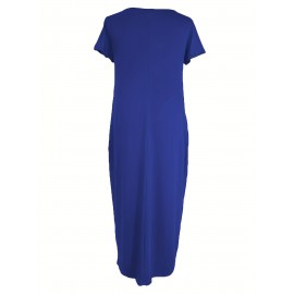 Elegant & Versatile Maxi Dress - Short Sleeve, Pockets, Mid-Elasticity for Women, Ideal for Spring to Fall