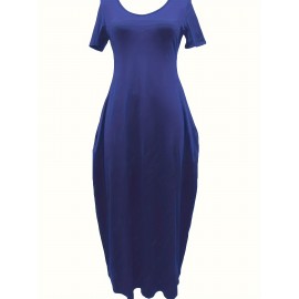 Elegant & Versatile Maxi Dress - Short Sleeve, Pockets, Mid-Elasticity for Women, Ideal for Spring to Fall