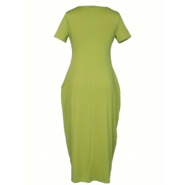 Elegant & Versatile Maxi Dress - Short Sleeve, Pockets, Mid-Elasticity for Women, Ideal for Spring to Fall