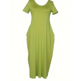 Elegant & Versatile Maxi Dress - Short Sleeve, Pockets, Mid-Elasticity for Women, Ideal for Spring to Fall