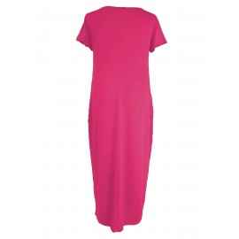 Elegant & Versatile Maxi Dress - Short Sleeve, Pockets, Mid-Elasticity for Women, Ideal for Spring to Fall
