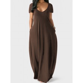 Elegant & Versatile Maxi Dress - Short Sleeve, Pockets, Mid-Elasticity for Women, Ideal for Spring to Fall