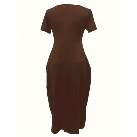 Elegant & Versatile Maxi Dress - Short Sleeve, Pockets, Mid-Elasticity for Women, Ideal for Spring to Fall